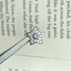 Star Charm Bead with Pink Diamond Center & Full Diamonds Pavé, Sparkling Design, Fits Pandora Bracelets