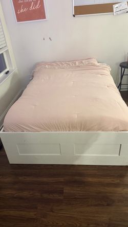 White Full/Queen Bed Frame with Storage
