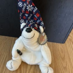 Vintage Coca Cola 1998 Bean Bag Plush Polar Bear in Coca Cola Sleep Cap 6“ New