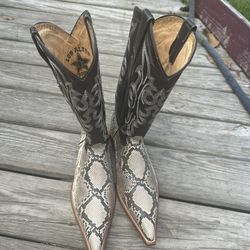 Natural Python Snakeskin J-Toe Cowboy Boots