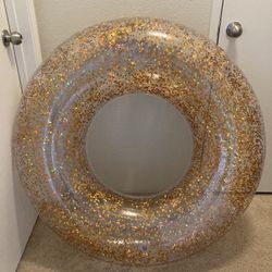 42” Gold Glitter Clear Transparent Inflatable Pool Float Tube Swim Ring Lounge Raft