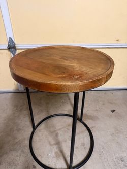 Round Wood Top Metal Base Side Table