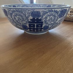 Large 13.5" Double Happiness & Twisted Peony Bowl