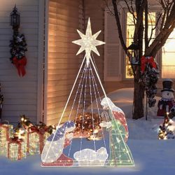 New 6FT Outdoor Christmas Nativity Scene 2D Lighted Nativity Scene Yard Display Christmas Decor 