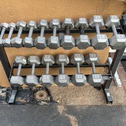 5-40lb Hex Iron Dumbbell Set With Rack 