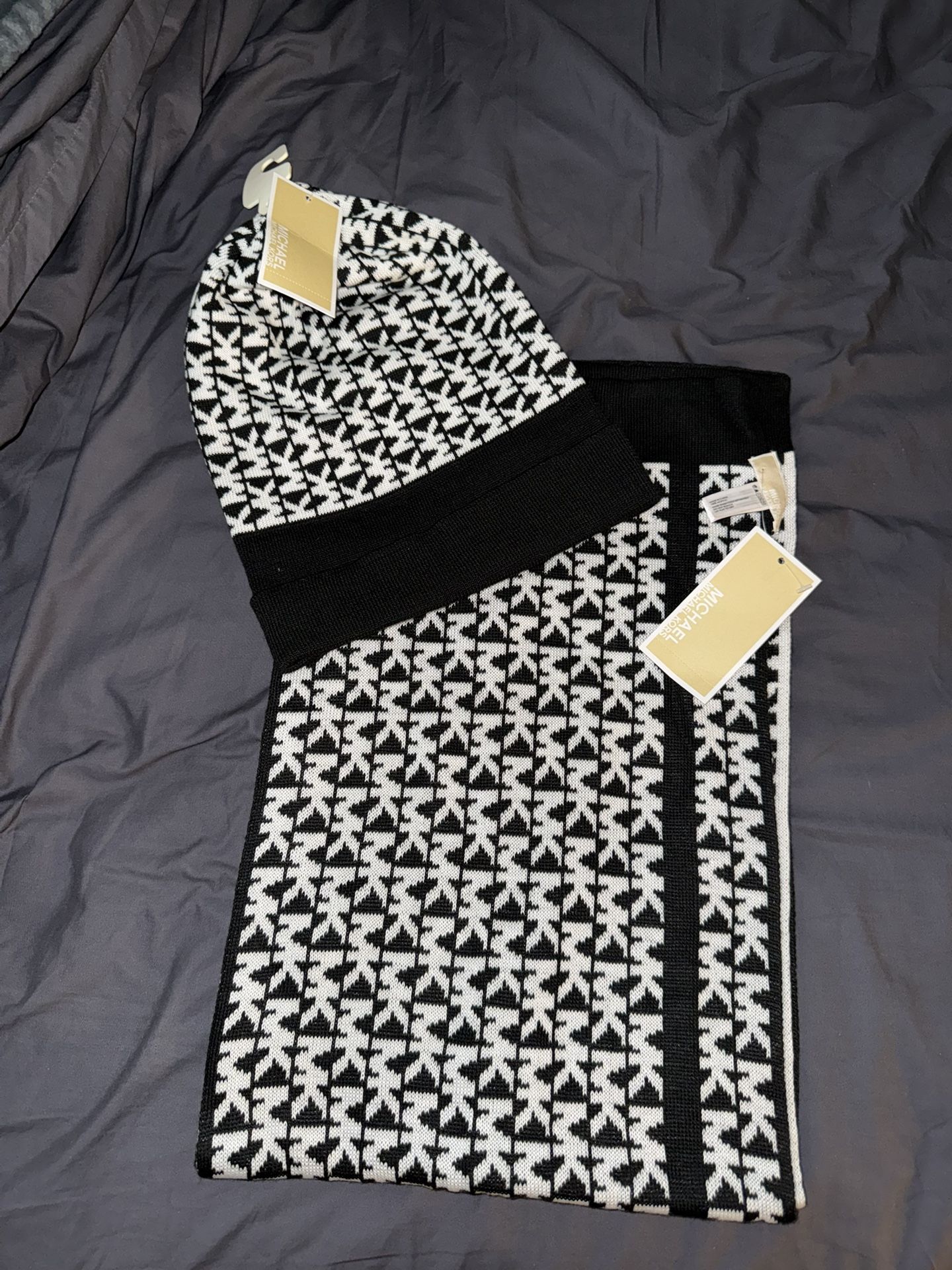 Michael Kors Black and White Logo Beanie and Scarf Set Michael Kors Michael Women main image 2