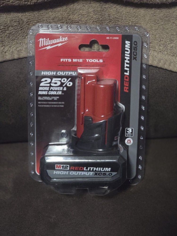 Milwaukee
M12 12-Volt Lithium-Ion XC High Output 5.0 Ah Battery Pack