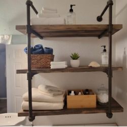 Industrial Pipe & Wood Wall Shelving
