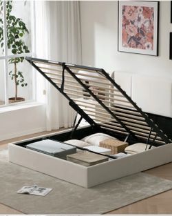 Hydraulic Lift storage platform bed with storage headboard