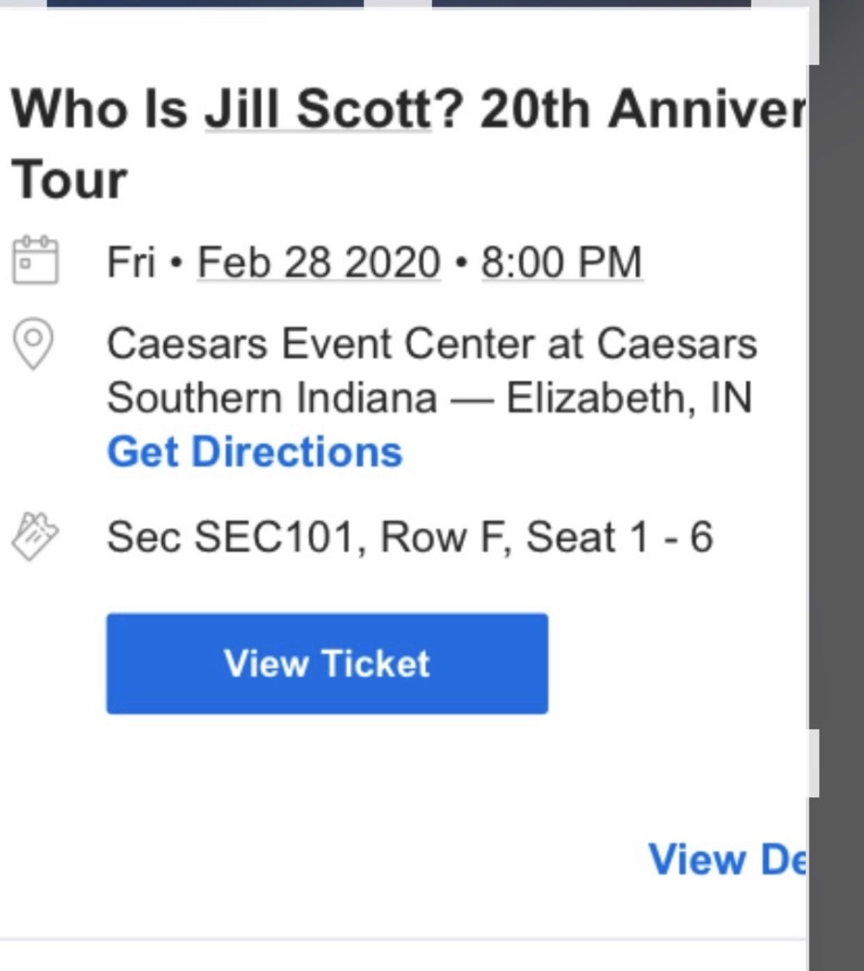 I have 2 Jill Scott tickets February 28 in Indiana over night stay at hotel included