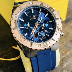 Invicta Watch For Men Chronograph 50mm Blue Silicone New 100% AUTHENTIC 