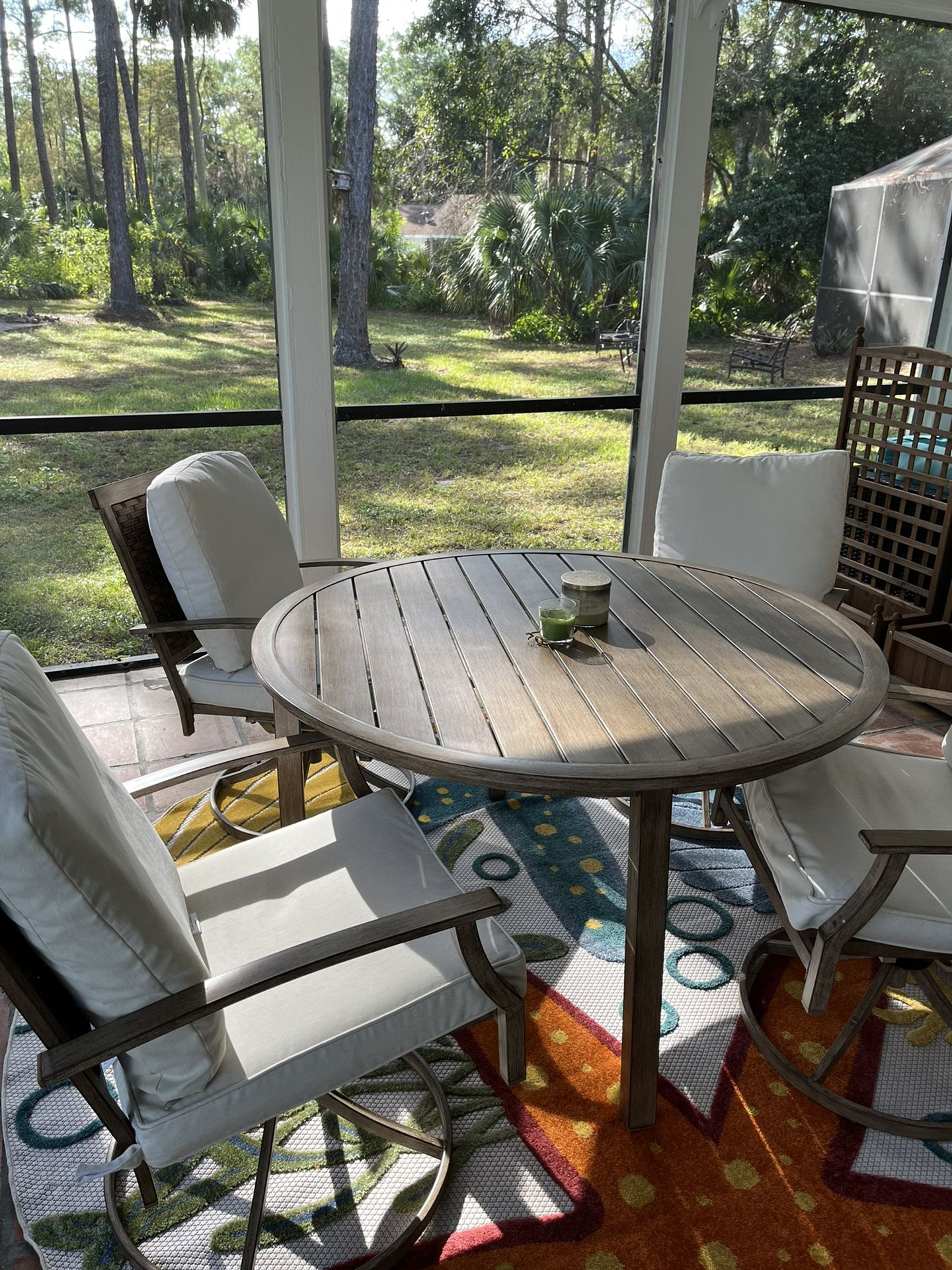 Hampton Bay Geneva 5-Piece Brown Wicker Outdoor Patio Dining Set with CushionGuard Almond Tan Cushions