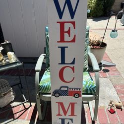 Lg Seasonal Reversible Sign⁩ 47” Summer and  Proud To Be American Welcome Sign