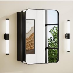 TETOTE Black Mirror Medicine Cabinet 21 X 27 Stainless Steel Framed Glass Cabinet with Adjustable Shelves Mirrored Medicine Cabinets for Bathroom Wall