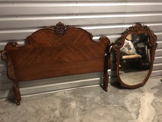 Antique headboard & dresser set with mirror and night table “gorgeous” 4 piece set rare estate vintage selling cheap!