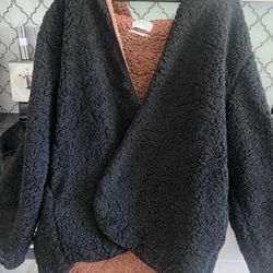 Urban Outfitters Black Super Soft Fluffy Hoodie Sweater Jacket 