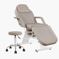 Facial Chair Massage Table 73inch Adjustable Tattoo Chair for Artist with Stool Facial Bed for Spa Beauty Esthetician Gray