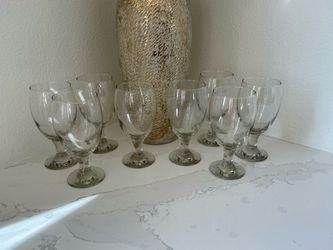 Set of 5 Clear Glass Goblets. 7.5” tall and 3.0” at the base