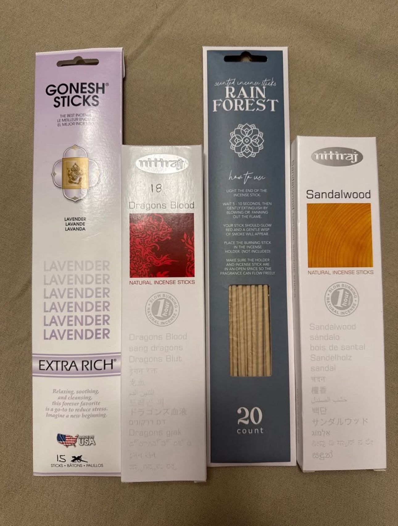 Bundle of Natural Incense Sticks – Lavender, Dragons Blood, Sandalwood & Rain Forest Scents