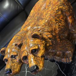 Hand-Carved Wooden Twin Bear Sculpture – DEZINE #4681, Hand Painted, 19.4 lb (Excellent Condition)