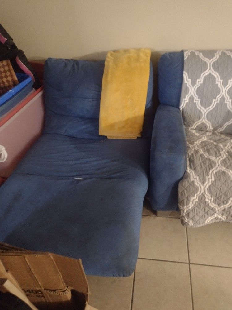 Blue Suede Couch Set