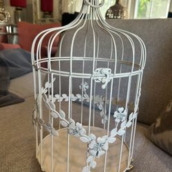 Large White  Shabby Chic Birdcage Decor On pedestal Legs