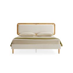 Queen Bed Frame with Rattan-Like Adjustable Headboard
