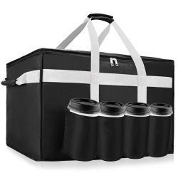 Insulated Food Delivery Bag - Premium Waterproof Delivery Bag XXL with Cup Holders Grade for Hot Food Delivery/Drink Carriers, Suitable for UberEats/D