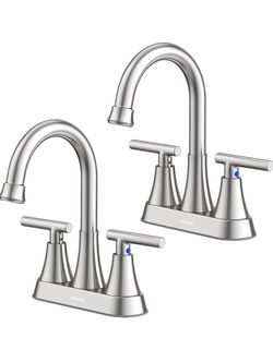 2 pack 4-Inch Centerset Bathroom Faucet - 2-Handle, Brushed Nickel
