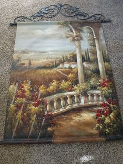 Oil Painting on Vintage Black Metal Hanger