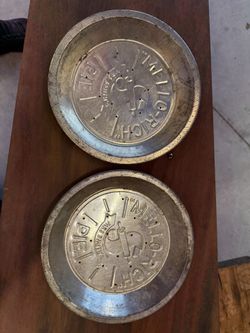 (2) Vintage Mrs. Smith's Mello-Rich Pie 9 1/2" Tin Pan Plates Embossed