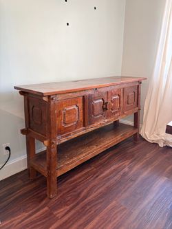 Antique Carved Wood Console Sideboard Cabinet