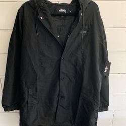 Men’s Stussy Long Hooded Coach Jacket Windbreaker Size Medium NEW W/ TAGS