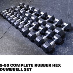 Dumbbells Rubber Hex Set 5-50 1.5$ Per Pound BRAND NEW IN BOX