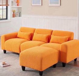 The 84.6 inch Orange Teddy Fleece Creative Sofa can be Assembled into a Two Seater Sofa with a Single Couch with Three Waist Pillows to Perfectly Stre