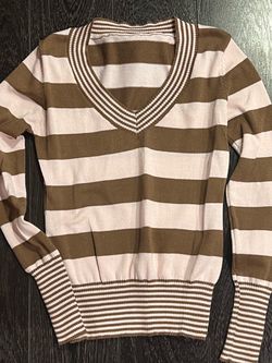 Women's striped V-neck long sleeve sweater size small pink & brown