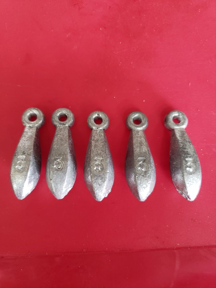 5 pisces 3 OZ BANK SINKERS LEAD FISHING WEIGHTS