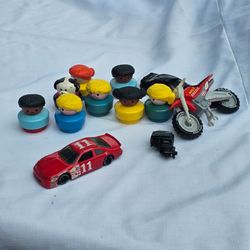 Vintage Fisher-Price Chunky Little People, NASCAR Diecast, and Moto-X Toy Lot
