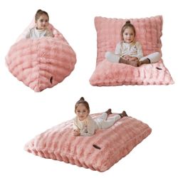 3 in 1 Kids Bean Bag Chair Bed, Child Floor Sofa for Gaming, Reading, Convertible Bean Bag Floor Cushion with Machine Washable Cover for Living Room B