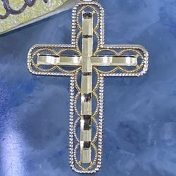 $100 Two Tone Gold Cross Religious Charm Pendant