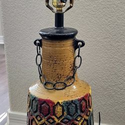 Vintage MCM 1960s Tiki Chalkware Lamp With Chain
