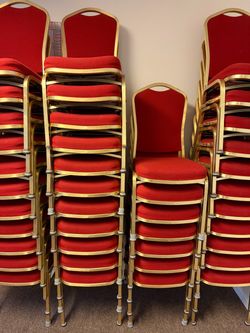 Church Stackable Chairs Red and Gold Set