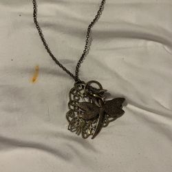 Vintage Long Chain And Butterfly Stoned Dragonfly And Thunderbird