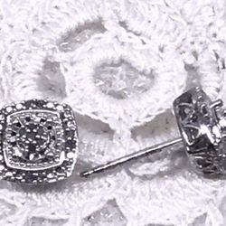 Diamond Halo Earrings 925 Sterling Silver 