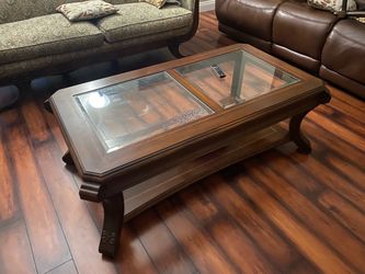 Coffee table with glass top with matching small side table