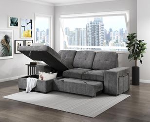 New Grey Sectional with Bed And Storage