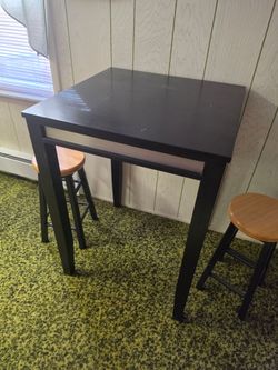 Black Bar Height Table with Two Stools