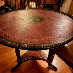 Amazing Theodore Alexander Tooled Leather Table-36" Diameter 