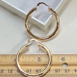 14k Gold Filled Hypoallergenic 1.5”(40MM) Smooth Hoop Earrings Available In All Sizes 