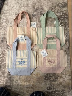 Trader Joe’s Mini Tote Bag 4-Pack Set Pink Blue Green Beige New